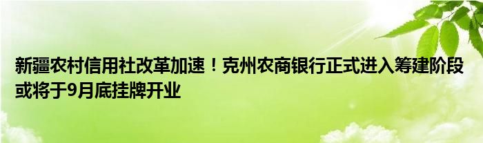 新疆农村信用社改革加速！克州农商银行正式进入筹建阶段 或将于9月底挂牌开业