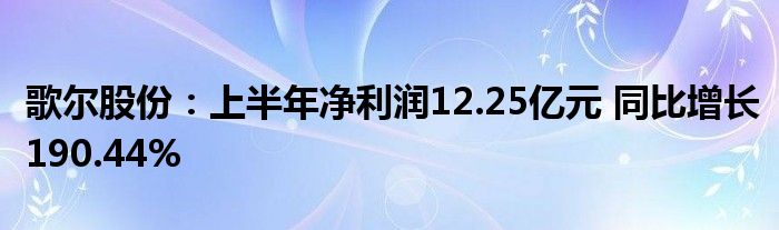 歌尔股份：上半年净利润12.25亿元 同比增长190.44%