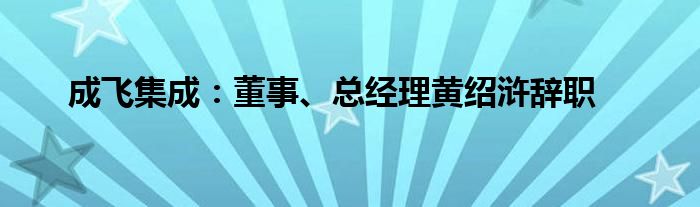 成飞集成：董事、总经理黄绍浒辞职