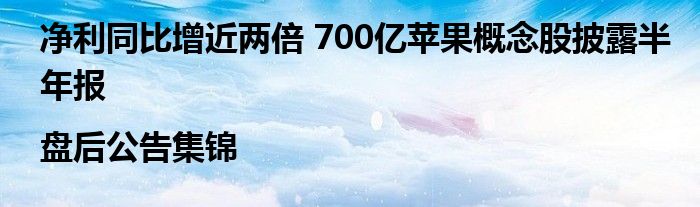 净利同比增近两倍 700亿苹果概念股披露半年报|盘后公告集锦