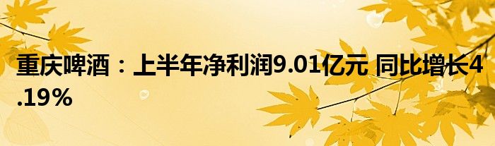 重庆啤酒：上半年净利润9.01亿元 同比增长4.19%