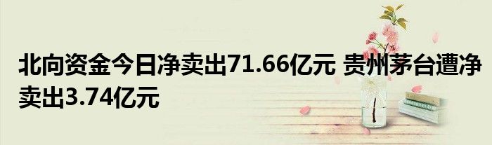 北向资金今日净卖出71.66亿元 贵州茅台遭净卖出3.74亿元