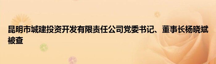 昆明市城建投资开发有限责任公司党委书记、董事长杨晓斌被查