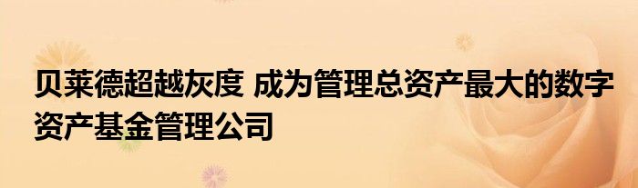 贝莱德超越灰度 成为管理总资产最大的数字资产基金管理公司