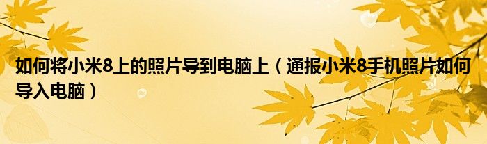 如何将小米8上的照片导到电脑上（通报小米8手机照片如何导入电脑）