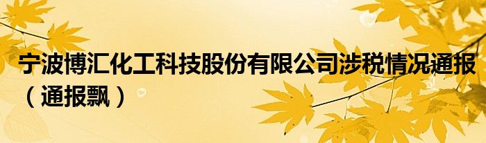 宁波博汇化工科技股份有限公司涉税情况通报（通报飘）