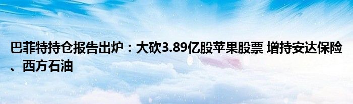 巴菲特持仓报告出炉：大砍3.89亿股苹果股票 增持安达保险、西方石油