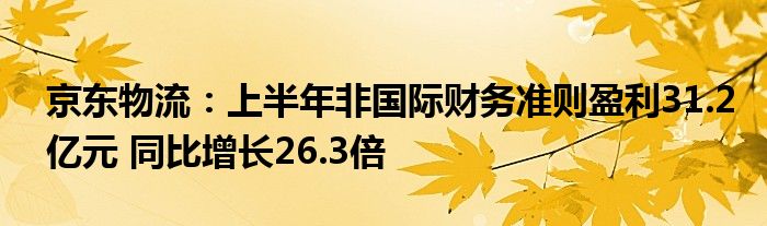 京东物流：上半年非国际财务准则盈利31.2亿元 同比增长26.3倍