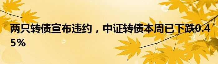 两只转债宣布违约，中证转债本周已下跌0.45%