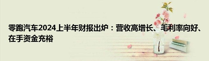 零跑汽车2024上半年财报出炉：营收高增长、毛利率向好、在手资金充裕