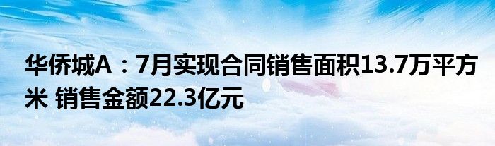 华侨城A：7月实现合同销售面积13.7万平方米 销售金额22.3亿元