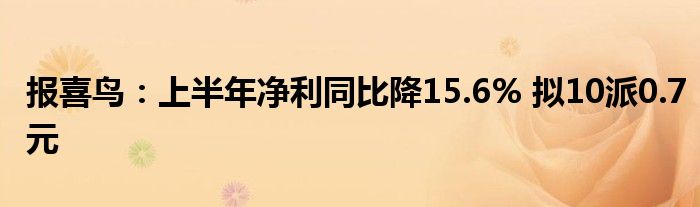 报喜鸟：上半年净利同比降15.6% 拟10派0.7元