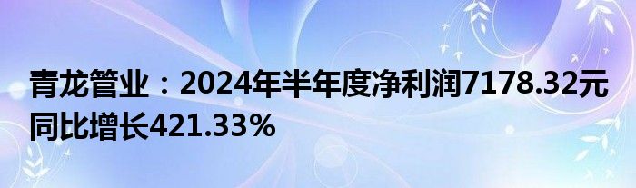 青龙管业：2024年半年度净利润7178.32元 同比增长421.33%