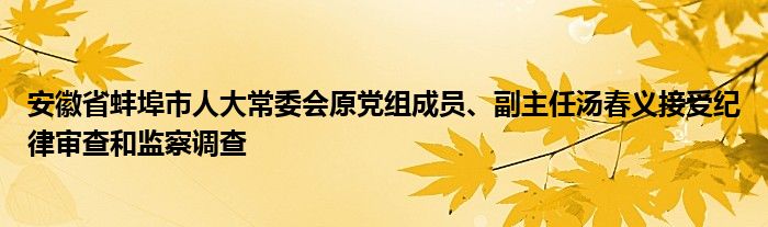 安徽省蚌埠市人大常委会原党组成员、副主任汤春义接受纪律审查和监察调查