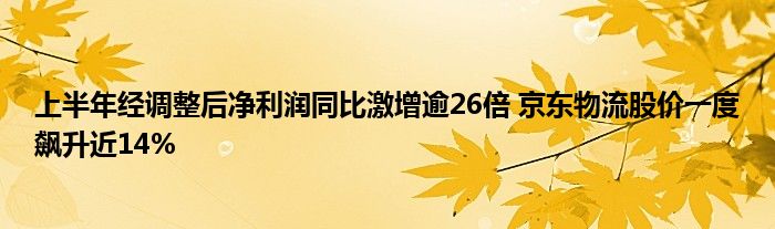 上半年经调整后净利润同比激增逾26倍 京东物流股价一度飙升近14%