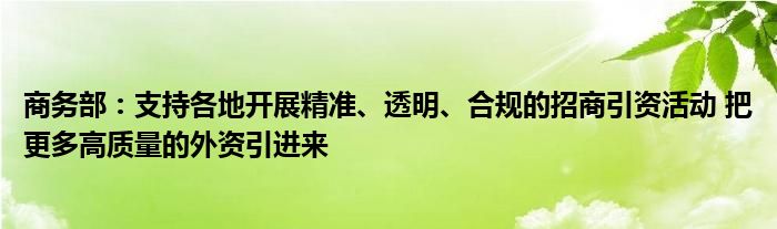 商务部：支持各地开展精准、透明、合规的招商引资活动 把更多高质量的外资引进来