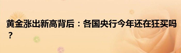 黄金涨出新高背后：各国央行今年还在狂买吗？