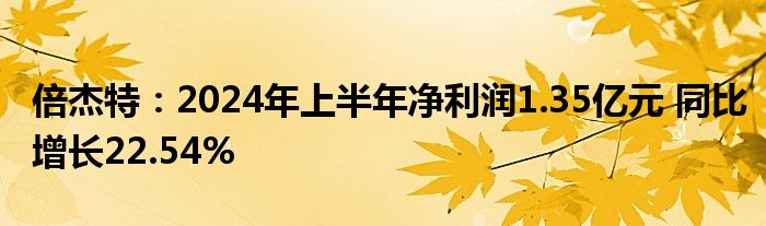 倍杰特：2024年上半年净利润1.35亿元 同比增长22.54%