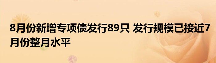 8月份新增专项债发行89只 发行规模已接近7月份整月水平