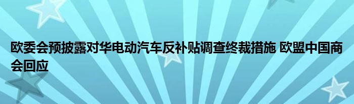 欧委会预披露对华电动汽车反补贴调查终裁措施 欧盟中国商会回应