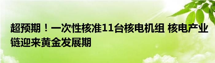 超预期！一次性核准11台核电机组 核电产业链迎来黄金发展期