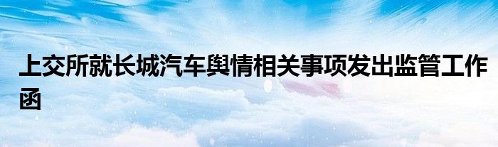 上交所就长城汽车舆情相关事项发出监管工作函