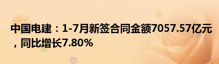 中国电建：1-7月新签合同金额7057.57亿元，同比增长7.80%