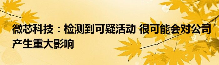 微芯科技：检测到可疑活动 很可能会对公司产生重大影响