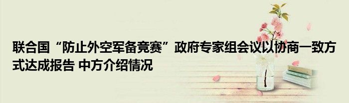 联合国“防止外空军备竞赛”政府专家组会议以协商一致方式达成报告 中方介绍情况