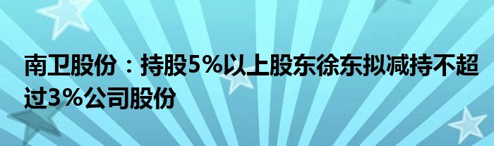 南卫股份：持股5%以上股东徐东拟减持不超过3%公司股份