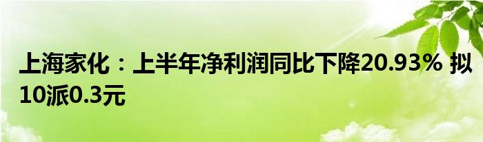 上海家化：上半年净利润同比下降20.93% 拟10派0.3元