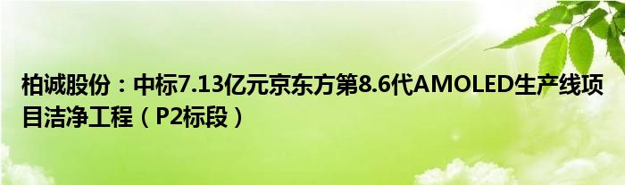 柏诚股份：中标7.13亿元京东方第8.6代AMOLED生产线项目洁净工程（P2标段）