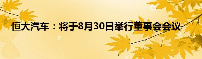 恒大汽车：将于8月30日举行董事会会议