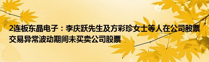 2连板东晶电子：李庆跃先生及方彩珍女士等人在公司股票交易异常波动期间未买卖公司股票