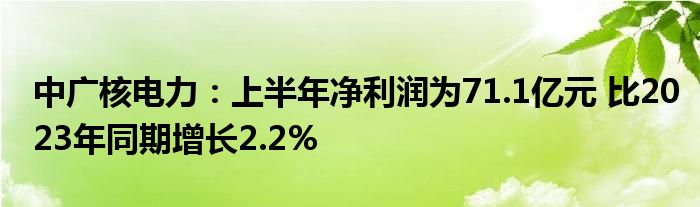 中广核电力：上半年净利润为71.1亿元 比2023年同期增长2.2%