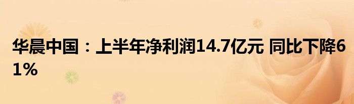 华晨中国：上半年净利润14.7亿元 同比下降61%