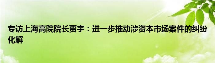 专访上海高院院长贾宇：进一步推动涉资本市场案件的纠纷化解