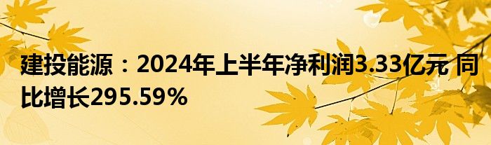 建投能源：2024年上半年净利润3.33亿元 同比增长295.59%