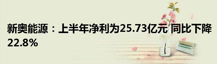 新奥能源：上半年净利为25.73亿元 同比下降22.8%