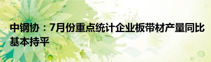 中钢协：7月份重点统计企业板带材产量同比基本持平