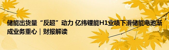 储能出货量“反超”动力 亿纬锂能H1业绩下滑储能电池渐成业务重心｜财报解读