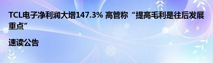 TCL电子净利润大增147.3% 高管称“提高毛利是往后发展重点”|速读公告