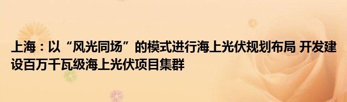 上海：以“风光同场”的模式进行海上光伏规划布局 开发建设百万千瓦级海上光伏项目集群