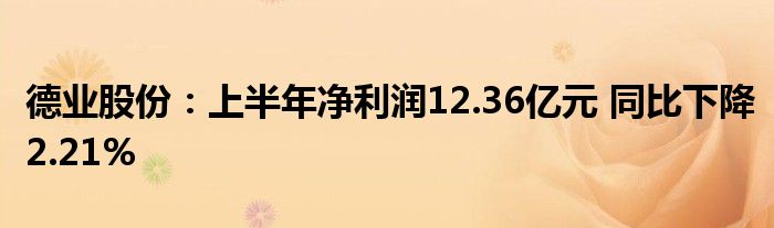 德业股份：上半年净利润12.36亿元 同比下降2.21%