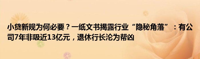 小贷新规为何必要？一纸文书揭露行业“隐秘角落”：有公司7年非吸近13亿元，退休行长沦为帮凶