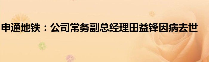 申通地铁：公司常务副总经理田益锋因病去世