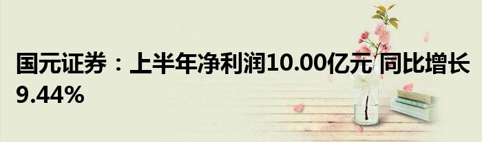 国元证券：上半年净利润10.00亿元 同比增长9.44%