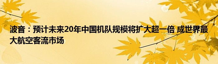 波音：预计未来20年中国机队规模将扩大超一倍 成世界最大航空客流市场