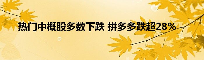 热门中概股多数下跌 拼多多跌超28%