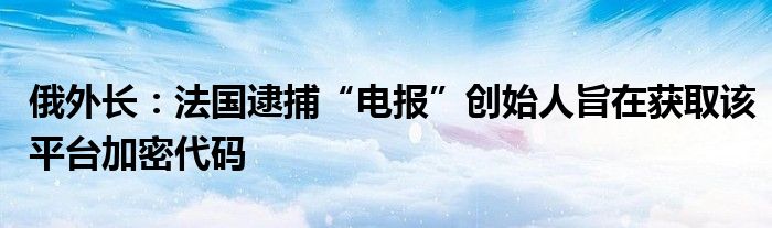 俄外长：法国逮捕“电报”创始人旨在获取该平台加密代码